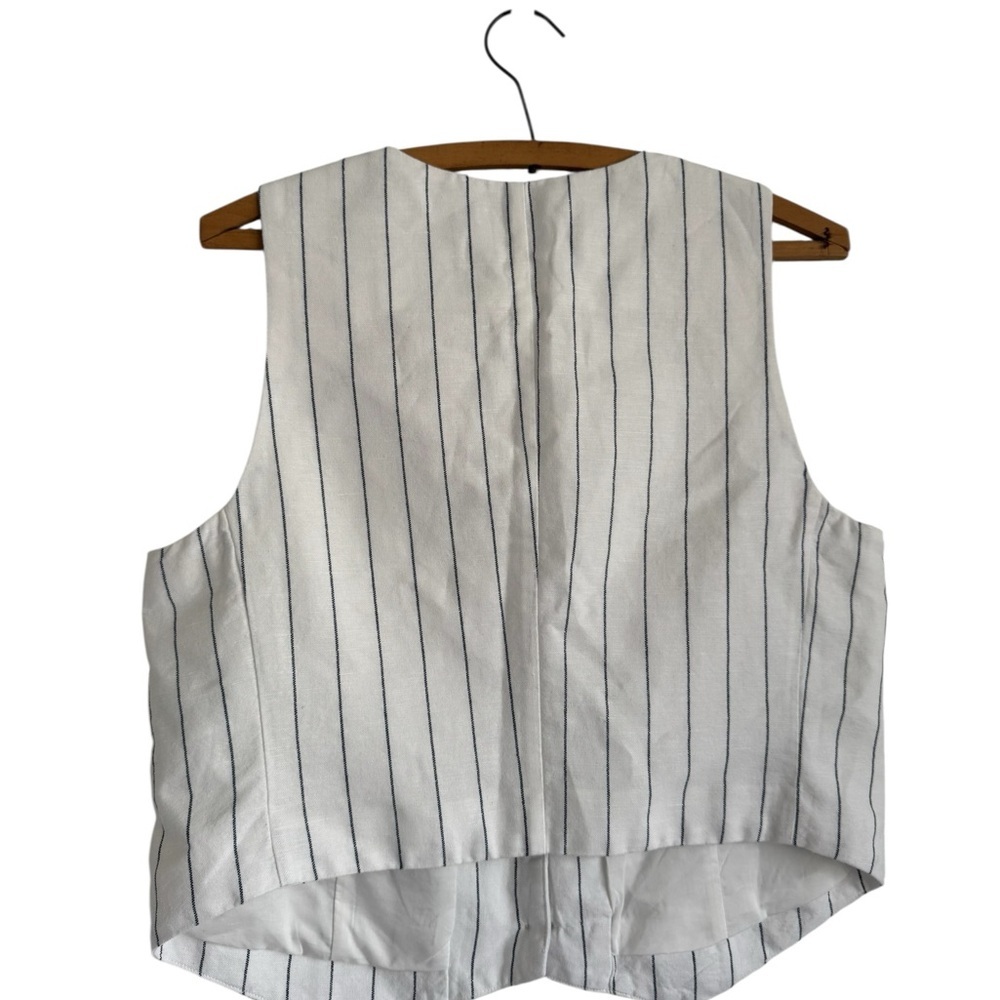 GAP Linen and Cotton Blend Navy and White Striped Vest Women’s Size Medium - Picture 2 of 9